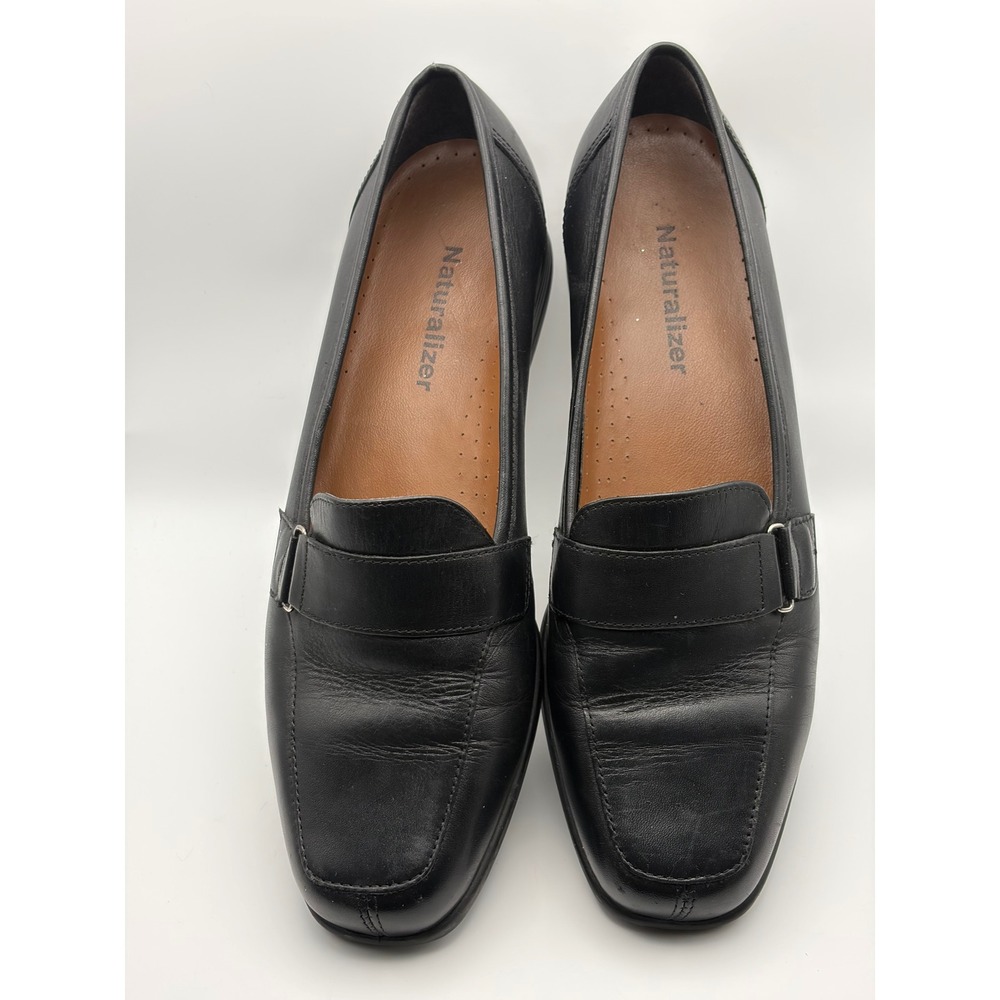 Naturalizer Womens Black Leather Square Toe Loafers Shoes 8M 850N25